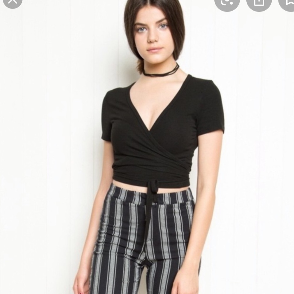 Brandy Melville black wrap around tie shirt